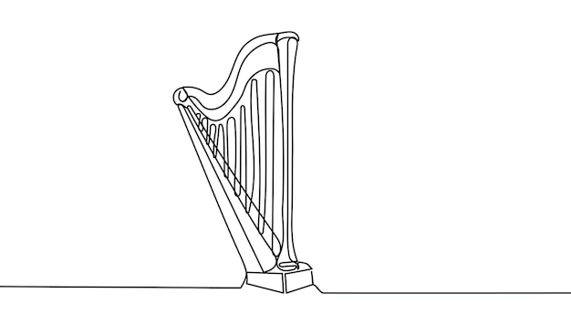 Continuous one line drawing of musical harp