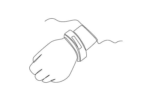 Continuous one line drawing muslim hand using e bracelets for security monitoring Hajj and umrah concept Single line draw design vector graphic illustration