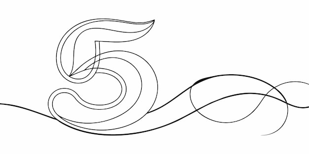 Vector continuous one line drawing number 5