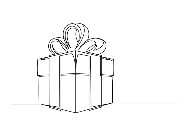 Непрерывный однолинейный рисунок рождественской подарочной коробки