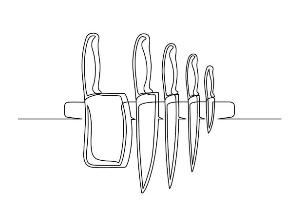 ベクトル 包丁セットの連続単線画