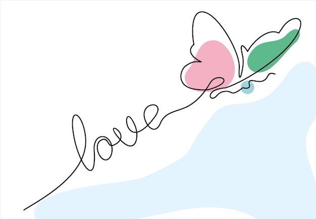 Непрерывный однолинейный рисунок бабочки простой вектор искусства линии любви в форме летающей бабочки