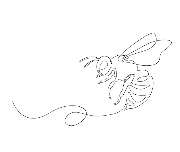 Вектор Непрерывный рисунок одной линии летающей пчелы простая иллюстрация векторной иллюстрации медоносной пчелы
