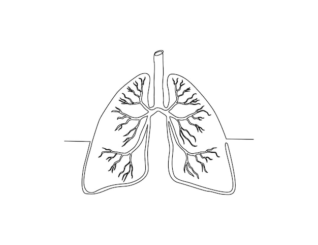 Вектор Непрерывный рисунок одной линии легких органов человека, рисование векторной иллюстрации