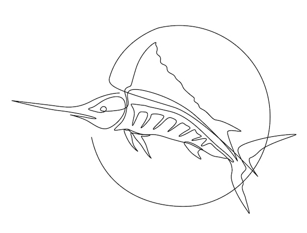 Вектор Непрерывный рисунок рыбы марлина на одной линии простая иллюстрация рыбы марлин, прыгающей по линии