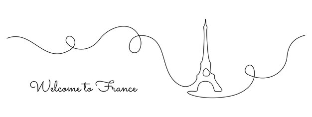 パリ・エッフェル塔 フランスのランドマークと街の建築を単純な線形スタイルで連続した1行絵 編集可能なストローク ドゥードルベクトルイラスト