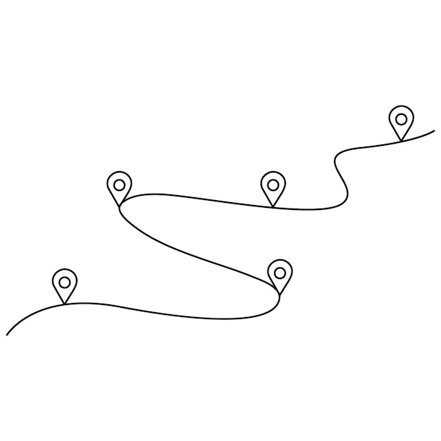 ベクトル ルート マップと場所のアイコンの連続 1 つの線画アウトライン ベクトル アート イラスト