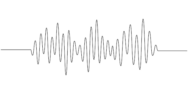 벡터 배너 음악 웨비나 온라인 교육을 위한 단순한 선형 스타일의 다양한 진폭 soundwave가 있는 음파의 연속 한 선 그리기 편집 가능한 스트로크 낙서 벡터 일러스트레이션