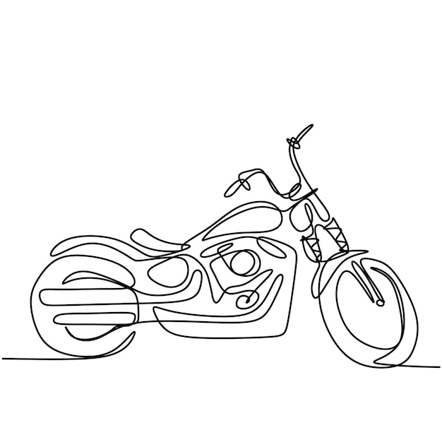 Continuous one line drawing of old classic vintage motorcycle\
cool retro motorbike isolated on white background antique\
motorcycle transportation concept in minimalist design vector\
illustration