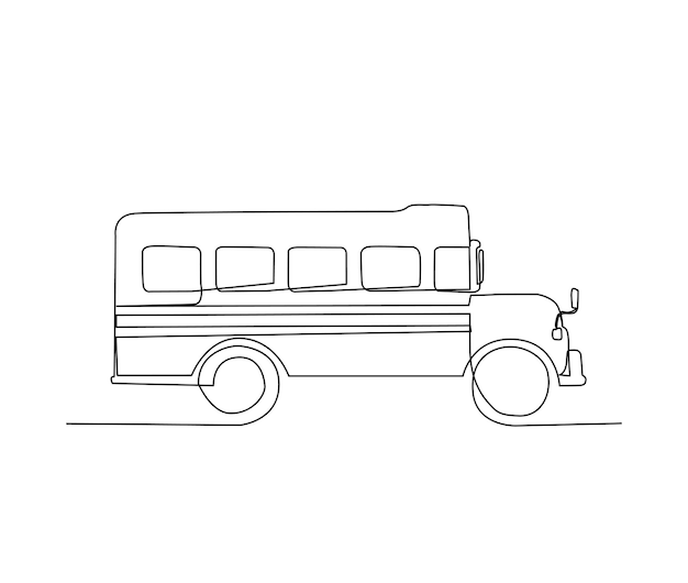 Continuous one line drawing of old school bus Vintage school bus line art vector illustration