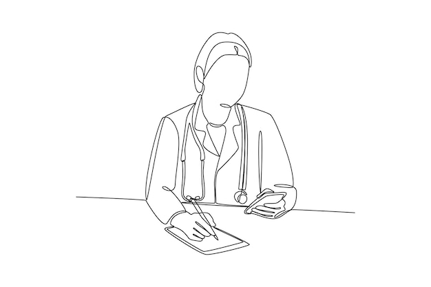 Continuous one line drawing Online doctor and telemedicine concept Single line draw design vector graphic illustration