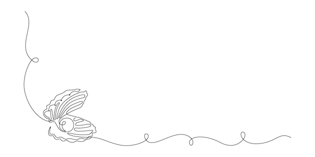 Disegno continuo a una linea di conchiglia di ostrica aperta con simbolo di conchiglia di perle e banner di spa di bellezza e salone di benessere in stile lineare semplice tratto modificabile doodle illustrazione vettoriale