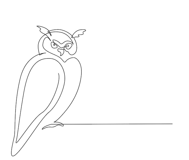 Continuous one line drawing of owl bird simple barn owl line art vector illustration