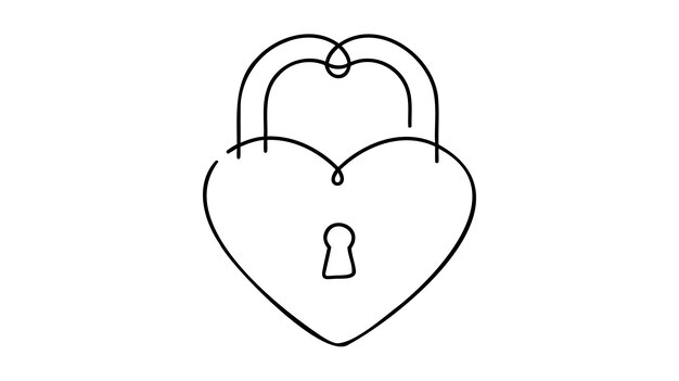 Vector continuous one line drawing of padlockwith key hole padlock shapped love line art vector illustration