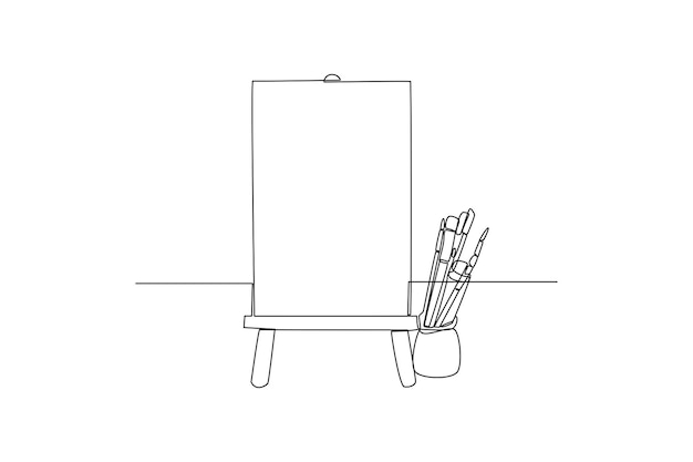 Vector continuous one line drawing painting board and painting tools stationery concept single line draw design vector graphic illustration