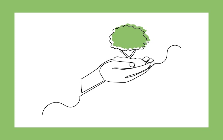 Vector continuous one line drawing of palm hand holding a green young plant vector illustration