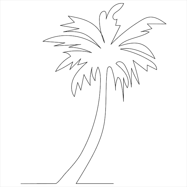 連続一本線画ヤシの木ラインアート描画ベクトルイラスト