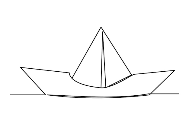 Непрерывный рисунок бумажной лодки с контуром векторной художественной иллюстрации