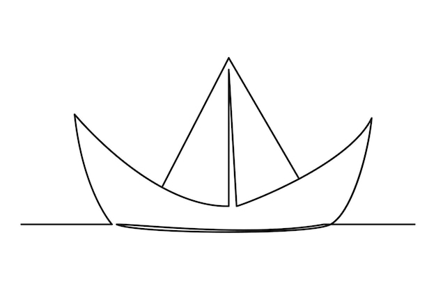 Continuous one line drawing paper boat outline vector art illustration