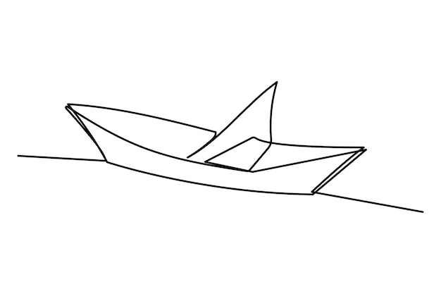 Continuous one line drawing paper boat outline vector art illustration