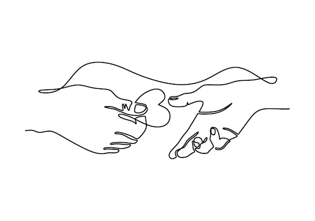 Vector continuous one line drawing of parent giving love heart shaped