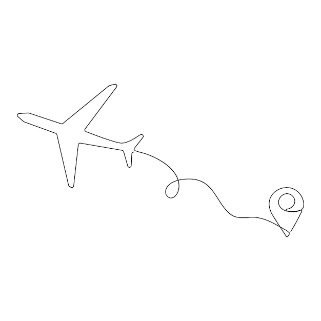 Continuous One line drawing of passenger airplane drawing art and illustration vector design