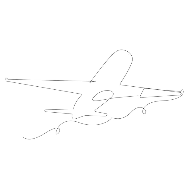 Continuous One line drawing of passenger airplane drawing art and illustration vector design