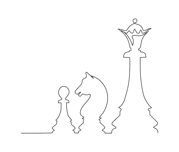 Continuous One Line Drawing Of Chess Pieces Minimalist Design