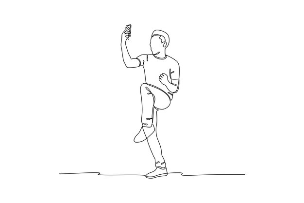 連続 1 つの線画携帯電話を使用して保持している人々 手のコンセプトにスマートフォンを持つ文字落書きベクトル図