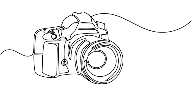 継続的な一線絵画 写真 アイコン コンセプト 単線ベクトル イラスト カメラレンズ