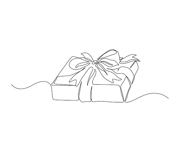 Continuous one line drawing of present box or gift box Presents cardboard box with ribbon single line art vector design Holiday birthday new year and thanksgiving concept