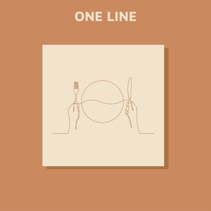Continuous one line drawing restaurant logo plate  fork and spoon