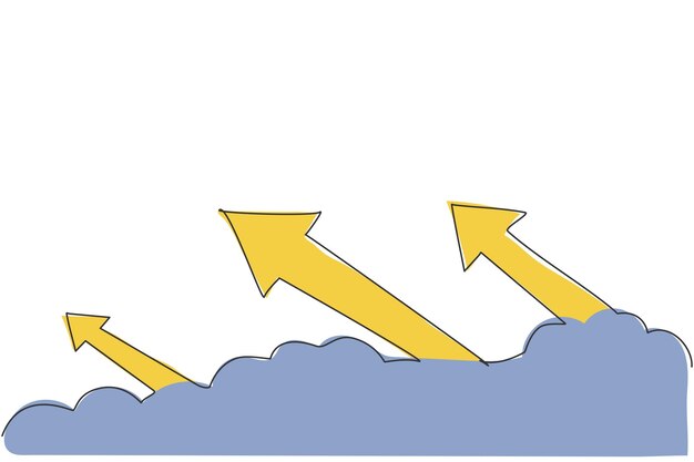 Vettore il disegno continuo di una linea che sale con le frecce firma attraverso la nuvola sul grafico del cielo vendite di successo