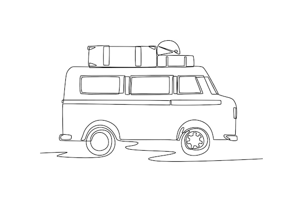 Continuous one line drawing road trip concept Single line draw design vector graphic illustration