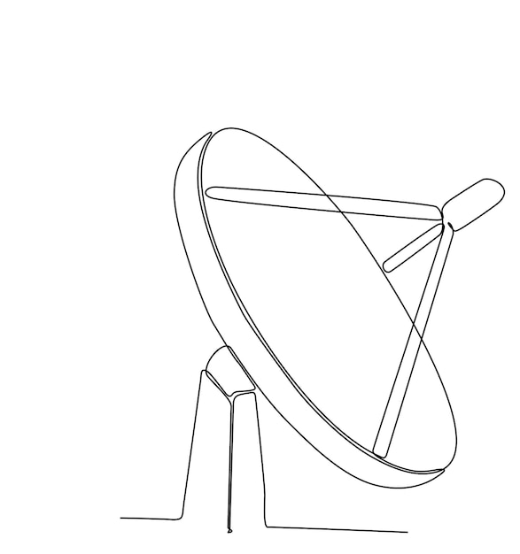 Непрерывный однолинейный рисунок значка спутника. Однолинейный дизайн векторной графики