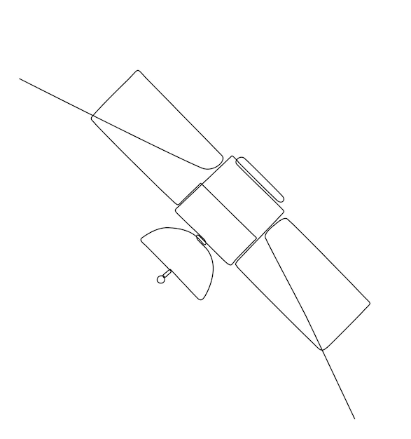 Disegno continuo di una linea di un'icona satellitare. grafica vettoriale di disegno a linea singola