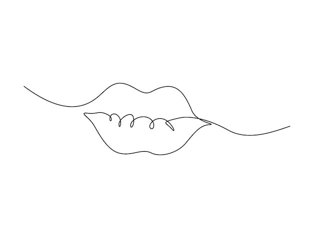섹시한 입술 일러스트레이션의 연속적인 한 줄 그림