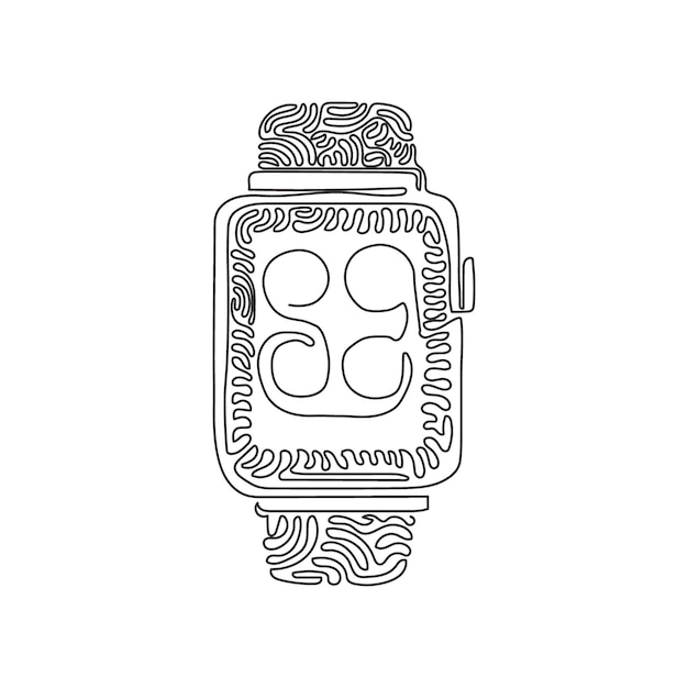 Vector continuous one line drawing smart watch display with app icons smartwatch wearable technology