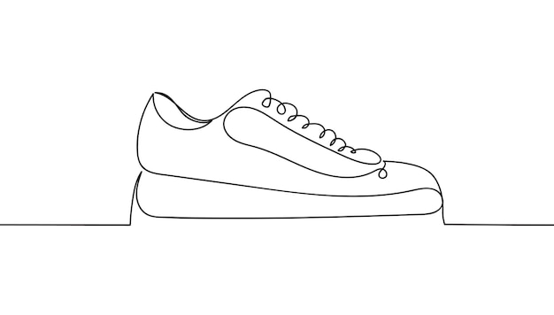 Disegno continuo di una linea di scarpe da ginnastica scarpe sportive in uno stile minimalista