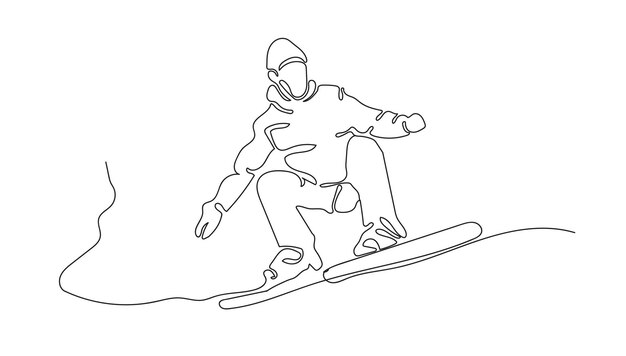 Continuous one line drawing of snowboarding vector illustration\
person doing winter sport