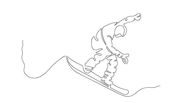 Continuous one line drawing of snowboarding vector illustration\
person doing winter sport