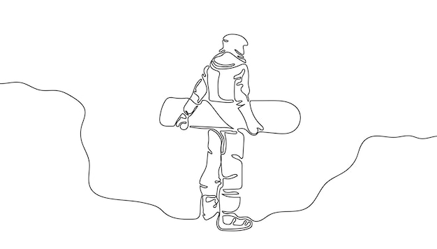 Continuous one line drawing of snowboarding vector illustration Person doing winter sport