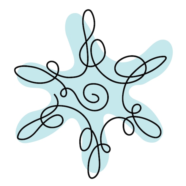 Continuous one line drawing Snowflake. Christmas and New Year holidays greeting card element