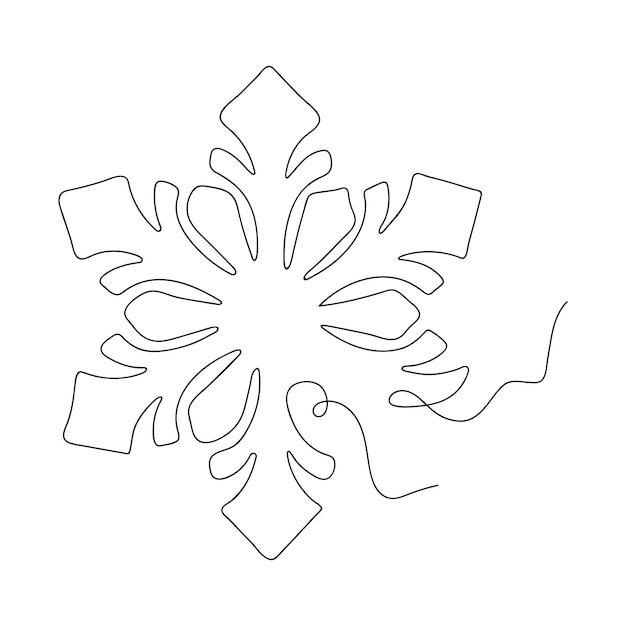 Continuous one Line drawing of Snowflake Concept of Winter and Christmas holiday