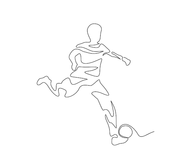 Continuous one line drawing of soccer player Abstract football player simple line art vector design