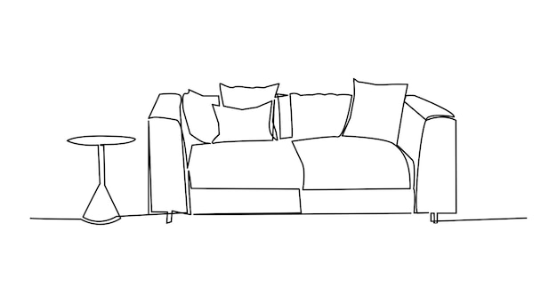 Continuous one line drawing of sofa and table Vector illustration