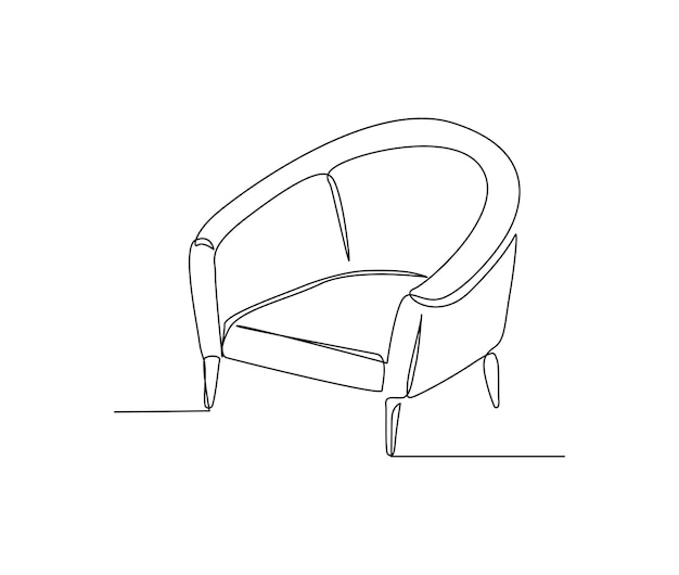 Continuous one line drawing of spacious modern armchair furniture Stylish furniture Hand drawn vector illustration