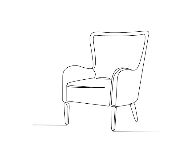 Continuous one line drawing of spacious modern armchair furniture Stylish furniture Hand drawn vector illustration