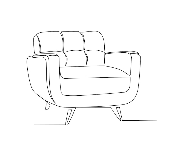 Непрерывный однолинейный рисунок просторного современного стула, диванной мебели Стильная диванная мебель Ручная рисованная векторная иллюстрация