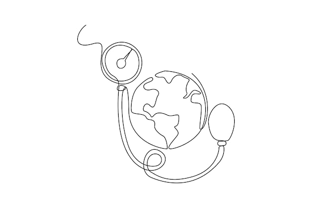 Continuous one line drawing sphygmomanometer World hypertension day concept Single line draw design vector graphic illustration